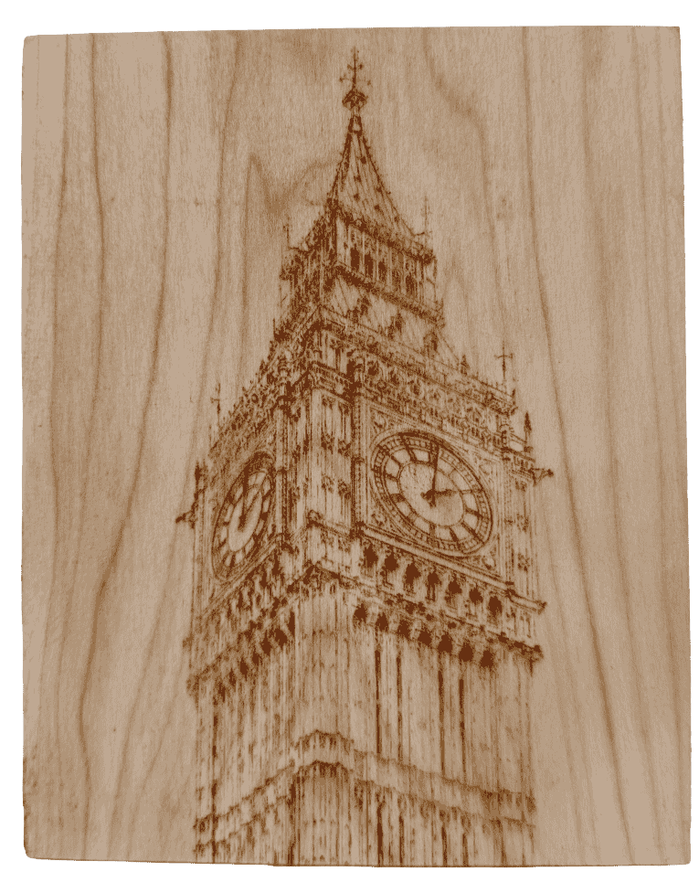 Big Ben Plaque, engraved poplar