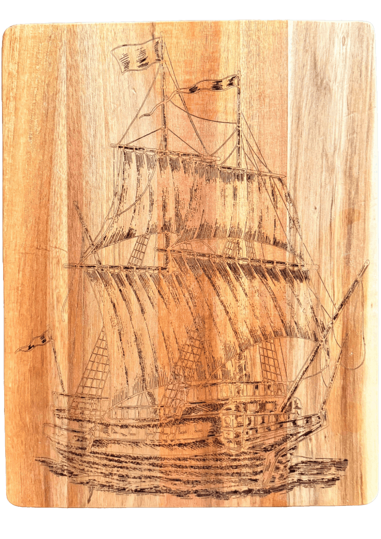 Wooden Cutting Board with Ship, engraved acacia