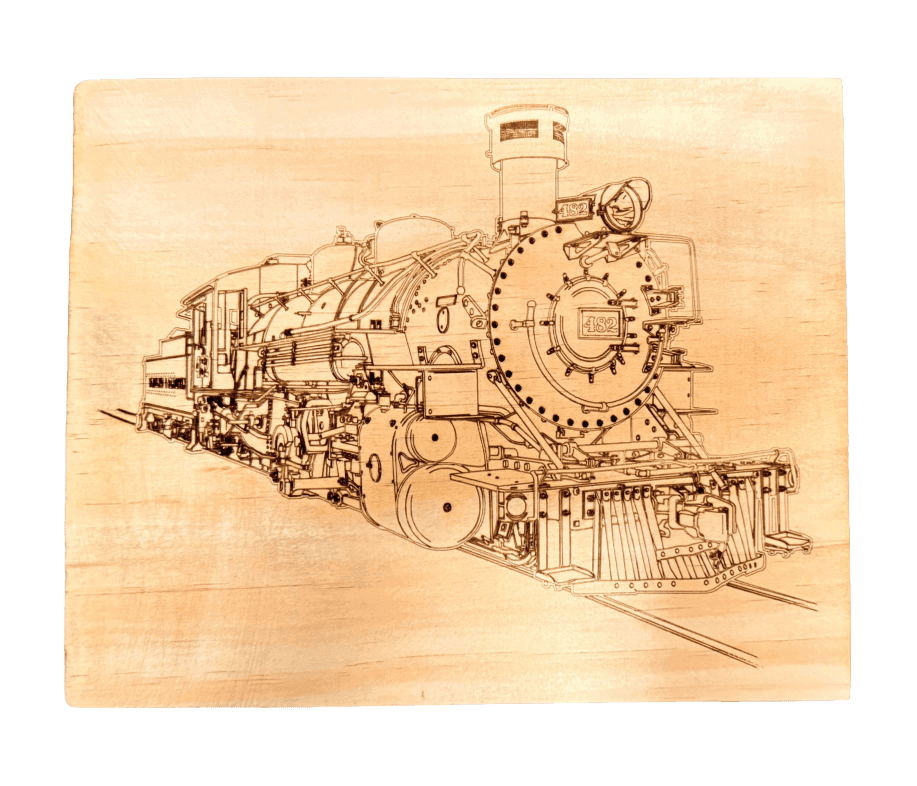 Detailed Classic Train Engraving, engraved poplar