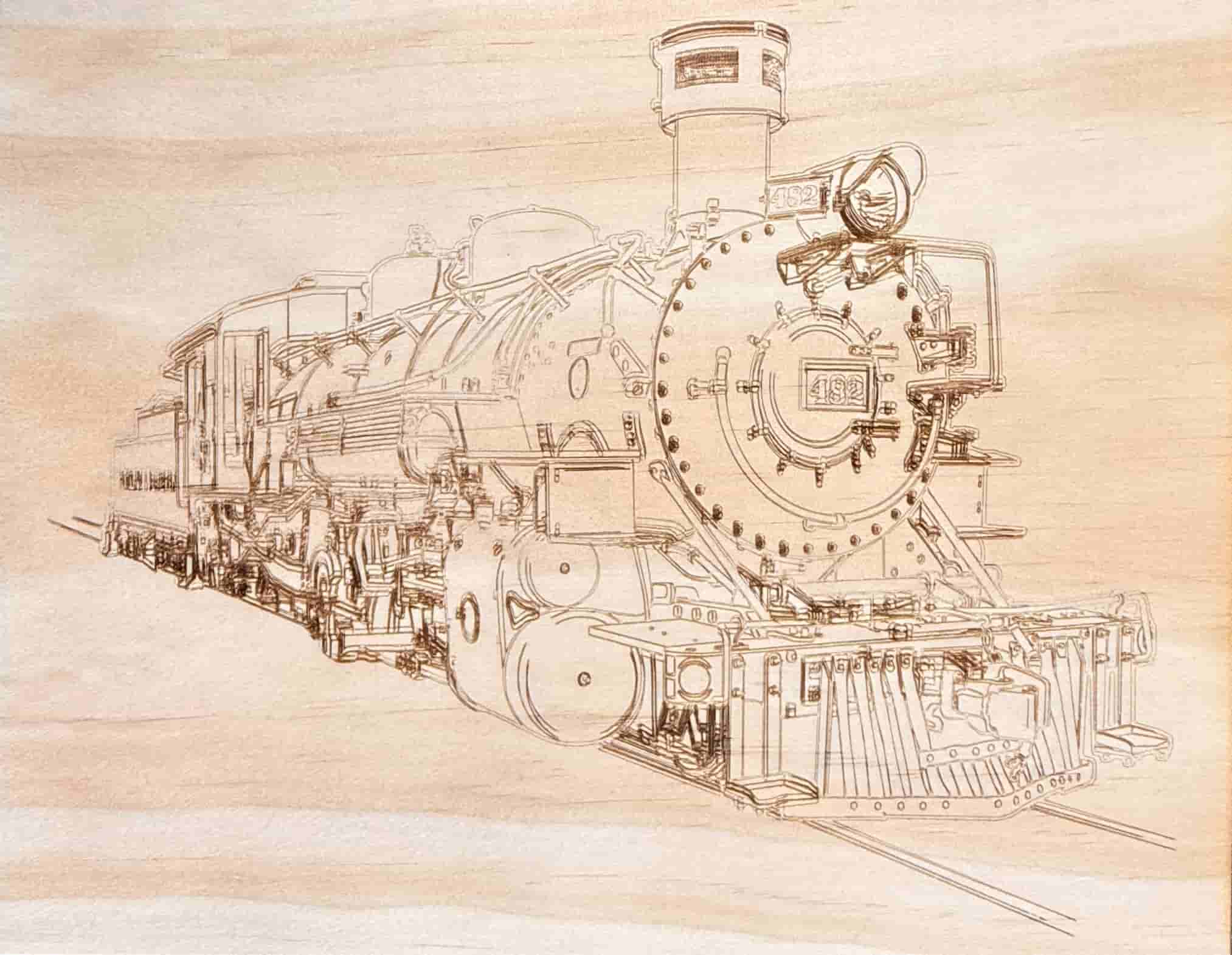 classic steam train engraving